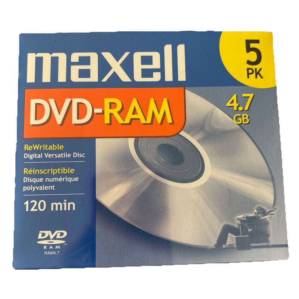 Maxell DVD-RAM DISC 4.7GB Rewritable DVD-RAM Disc for Video/Data 5-Pack Sealed